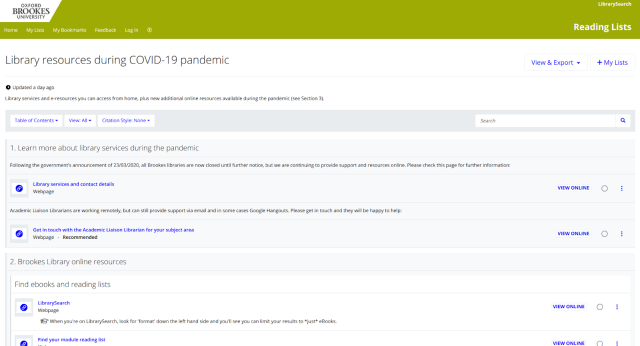 Reading list called Library Resources During COVID-19 pandemic