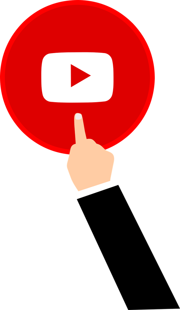 An illustrated finger clicking on the YouTube logo
